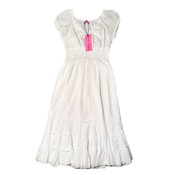 Betsey Johnson NWT Swiss Dot Smocked Waist Midi Dress White Size XL - Picture 5 of 13